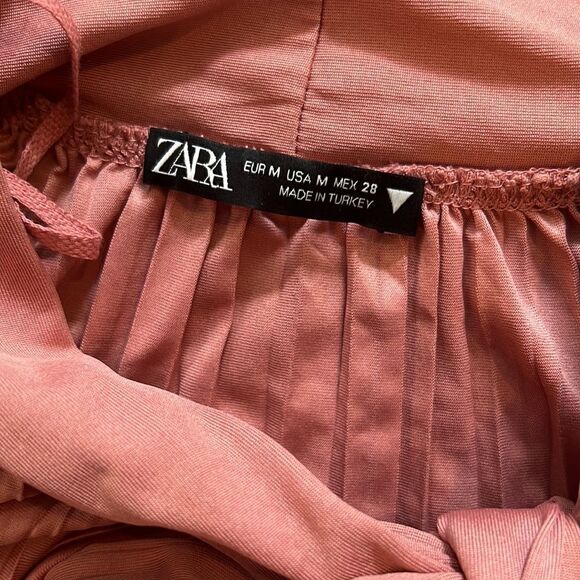 Zara Long Sleeve Dusty Pink Pleated Dress Sz-Medium - Picture 10 of 13